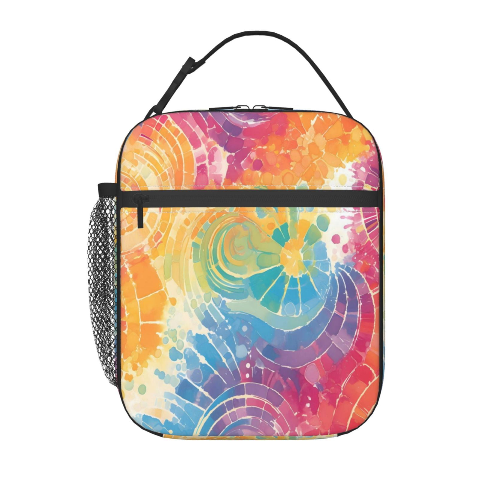 Lunch Bag For Women Men Insulated Portable Lunch Box Bento Box Office Picnic Travel Cooler Bag Lightgrey Tie-Dye Background Vibrant Colors And Swirling