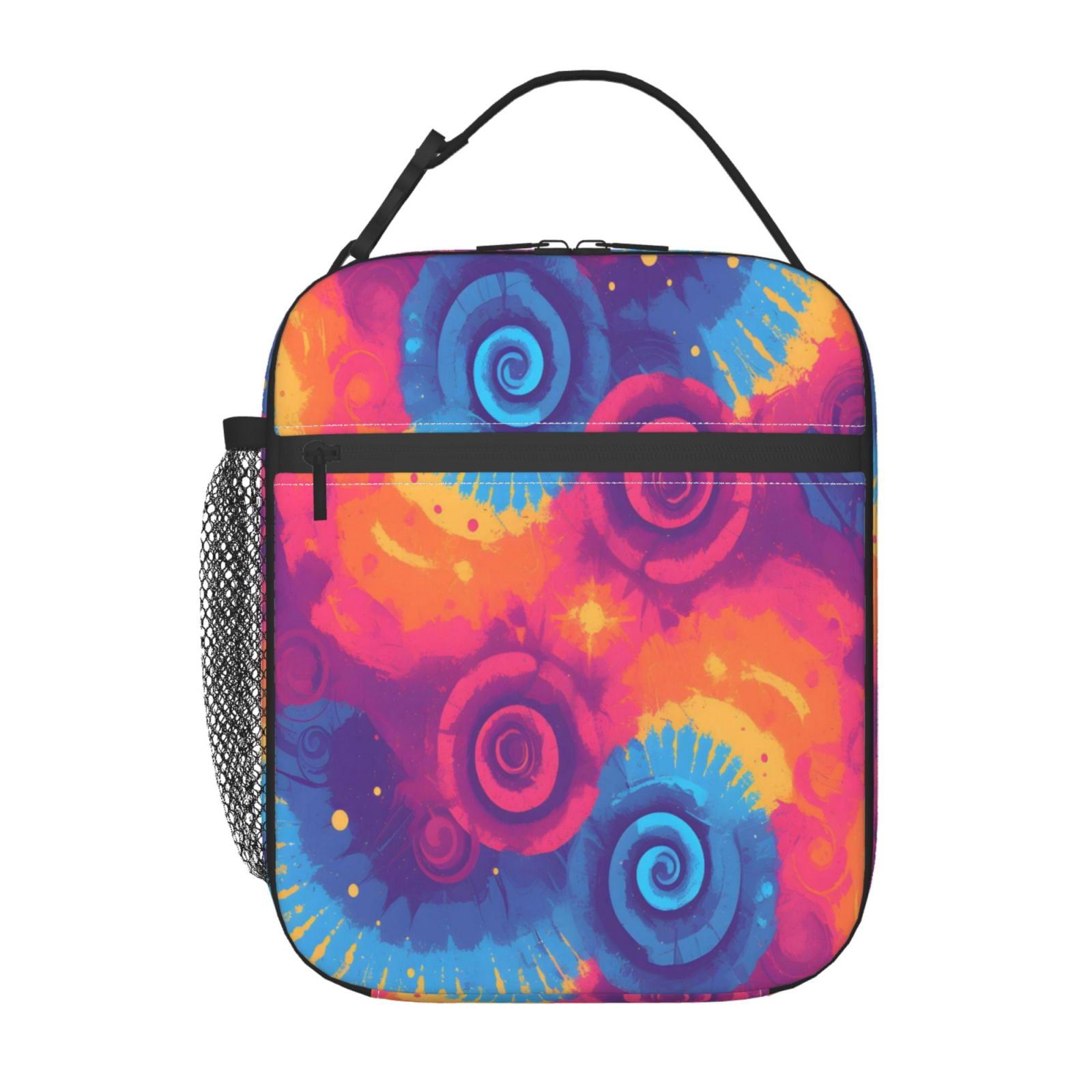 Lunch Bag For Women Men Insulated Portable Lunch Box Bento Box Office Picnic Travel Cooler Bag Palevioletred Tie-Dye Background Vibrant Colors And Swirling (2)