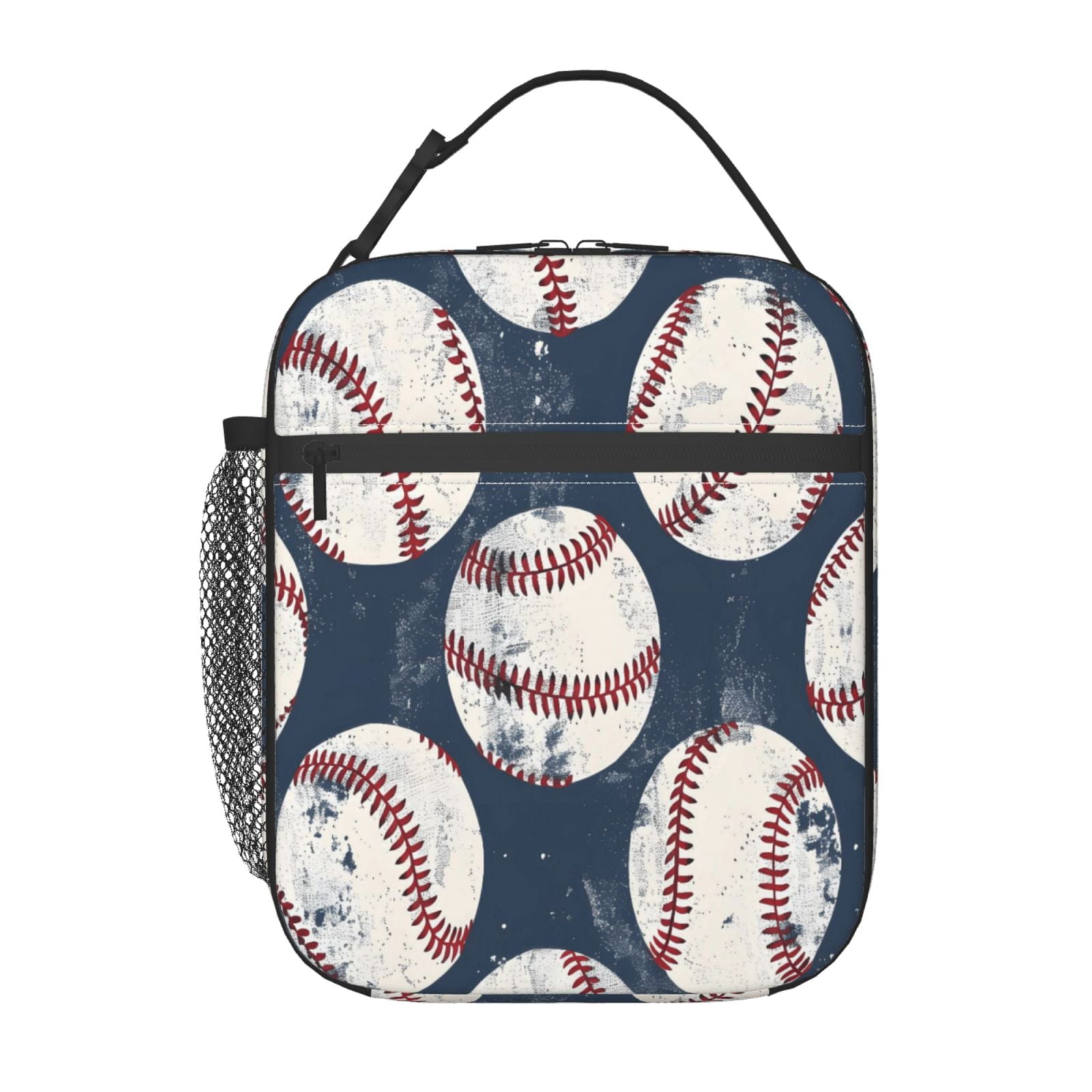 Lunch Bag For Women Men Insulated Portable Lunch Box Bento Box Office Picnic Travel Cooler Bag Vintage Baseball Theme Retro Sport Style Worn Leather Baseballs