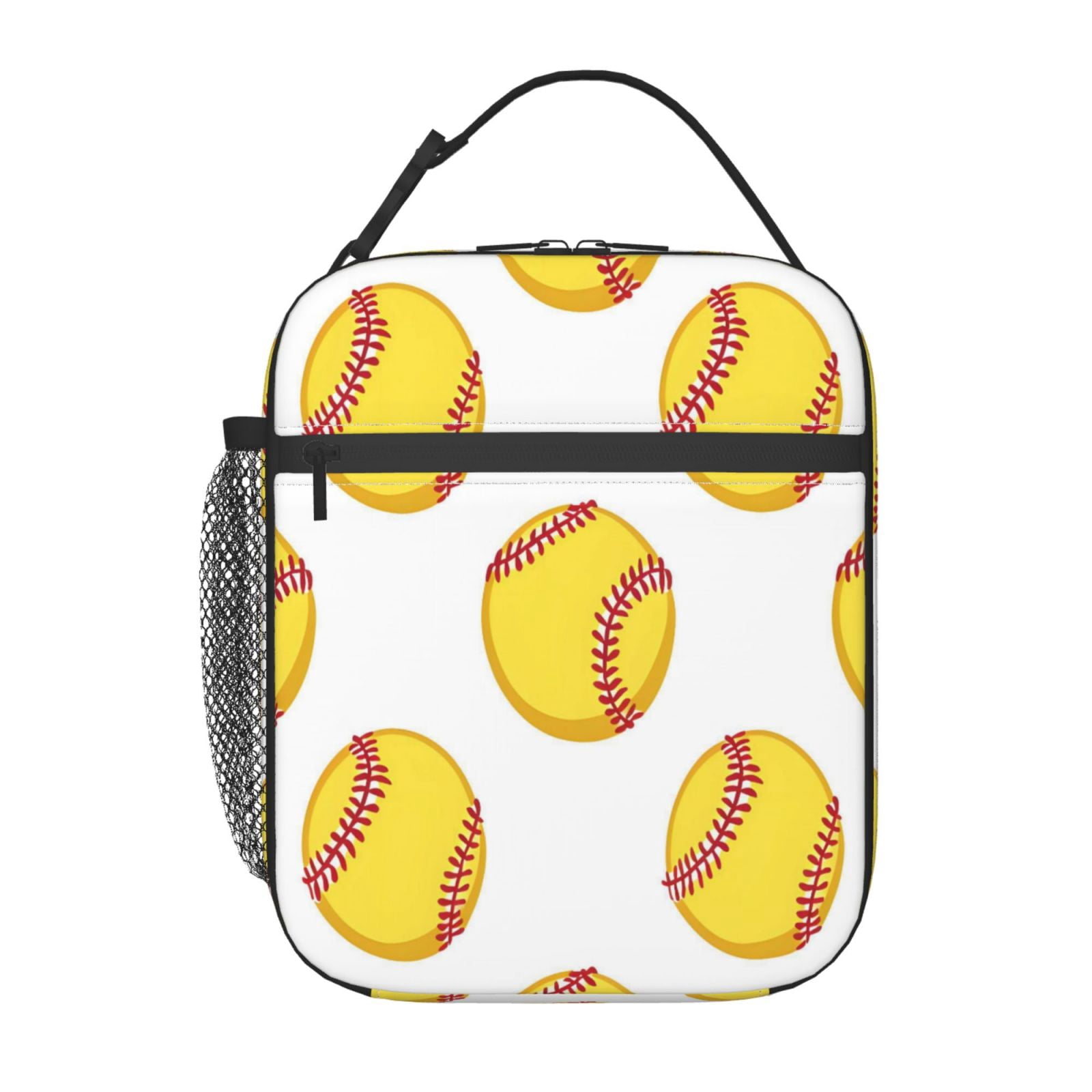 Lunch Bag For Women Men Insulated Portable Lunch Box Bento Box Office Picnic Travel Cooler Bag Yellow Softballs With Red Stitching Clean White Background (3)