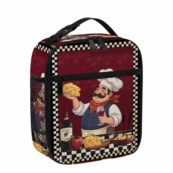 Lunch Bag for Women Men Kitchen Chef Lunch Box Portable Leakproof Insulated Lunchbox Reusable Cooler Bags Red Wine Cheese Bistro Buffalo Plaid Lunch Bags for Work Office Outdoor Picnic Travel