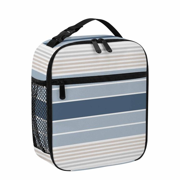 Lunch Bag for Women Men Ombre Blue Striped Lunch Box Portable Leakproof Insulated Lunchbox Reusable Cooler Bags Grey Lines Stripes Lunch Bags for Work Office Outdoor Picnic Travel