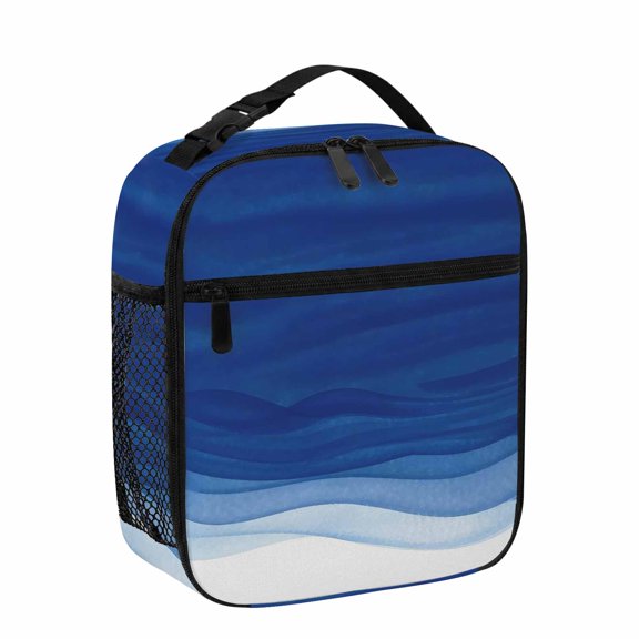Lunch Bag for Women Men Ombre Blue Waves Lunch Box Portable Leakproof Insulated Lunchbox Reusable Cooler Bags Abstract Gradient Color Lunch Bags for Work Office Outdoor Picnic Travel