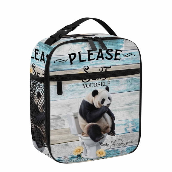 Lunch Bag for Women Men Panda Sitting on The Toilet Lunch Box Portable Leakproof Insulated Lunchbox Reusable Cooler Bags Funny Daisy Teal Wood Lunch Bags for Work Office Outdoor Picnic Travel