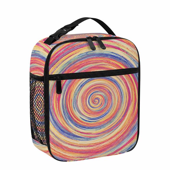 Lunch Bag for Women Men Pink Spiral Rings Lunch Box Portable Leakproof Insulated Lunchbox Reusable Cooler Bags Rainbow Circle Centered Vortex Lunch Bags for Work Office Outdoor Picnic Travel
