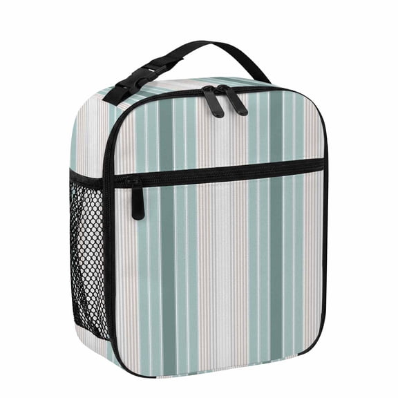 Lunch Bag for Women Men Teal Green Vertical Stripes Lunch Box Portable Leakproof Insulated Lunchbox Reusable Cooler Bags Ombre Striped Lunch Bags for Work Office Outdoor Picnic Travel