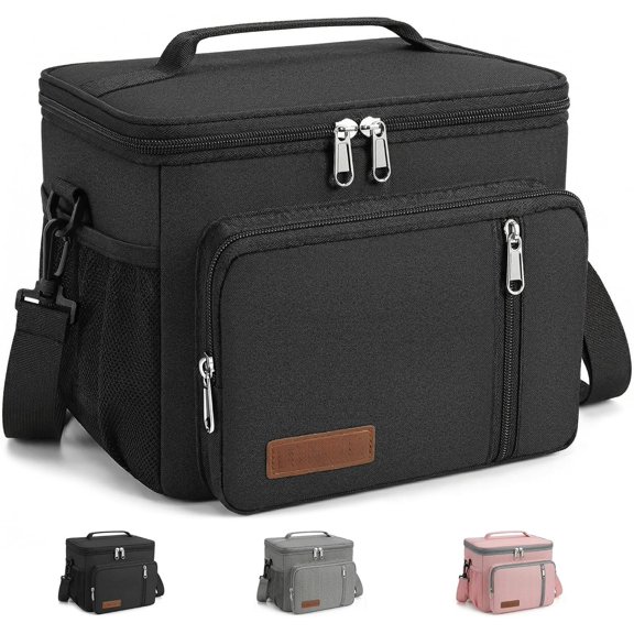 Lunch Bag for Men Women, Insulated Lunch Box Leakproof Cooler Tote,  Soft Bag with  Strap for Work, Picnic, Beach & Travel, 12-Can (9L) -Black