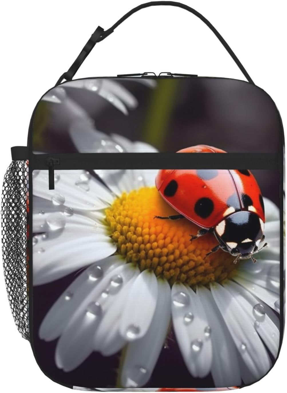 Lunch Bag for Men Women Ladybug on Daisy Flower Insulated Lunch Tote