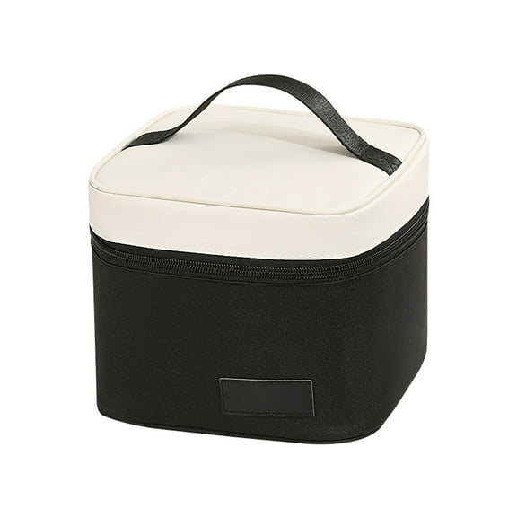 Lunch Bag for Men and Women, Small Square Lunch Bag with Zipper, Reusable Lunch Box for Office, Picnic (Black) 7.08x7.08x5.9"