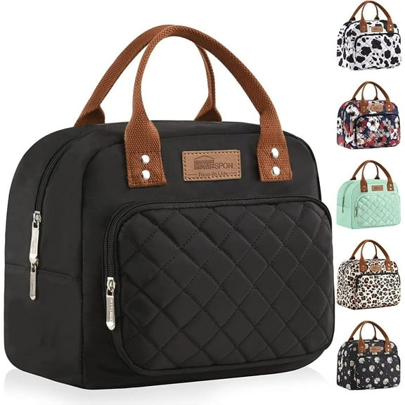 Lunch Bag for Woman Man Adults with Front Pocket Insulated Lunch Tote Lunch Box Container for Work Picnic or Travel(Black)