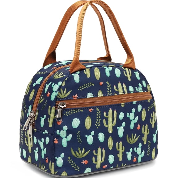Lunch Box for Women , Insulated Lunch bag Cute Cooler Tote for Work Picnic Travel, Green Cactus