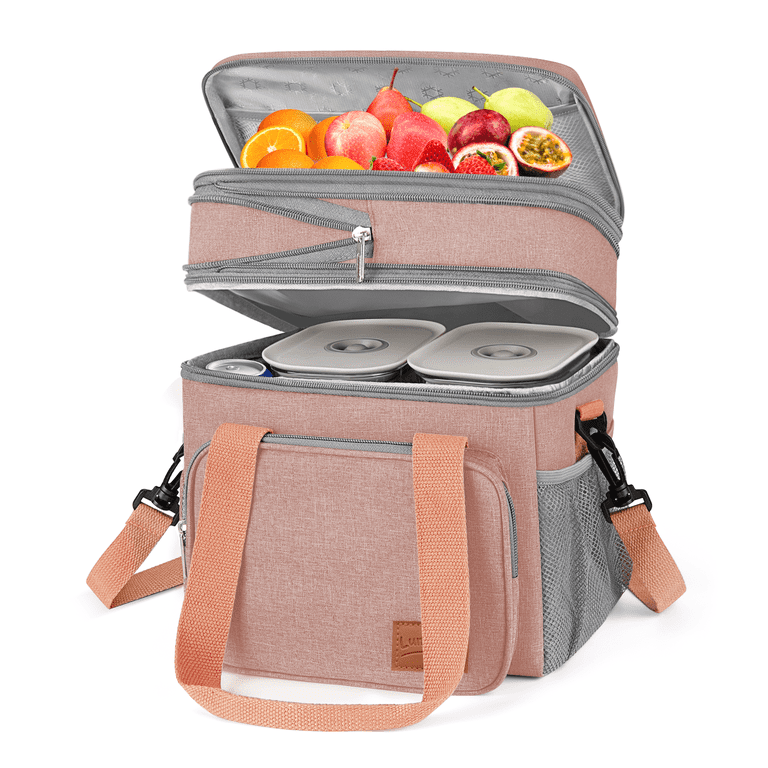 Lunch Bags for Women Men, 17L Reusable Insulated Lunch Bag, Double Deck Lunch Tote Box for Office Work School Picnic Beach, Leakproof Cooler Bag with