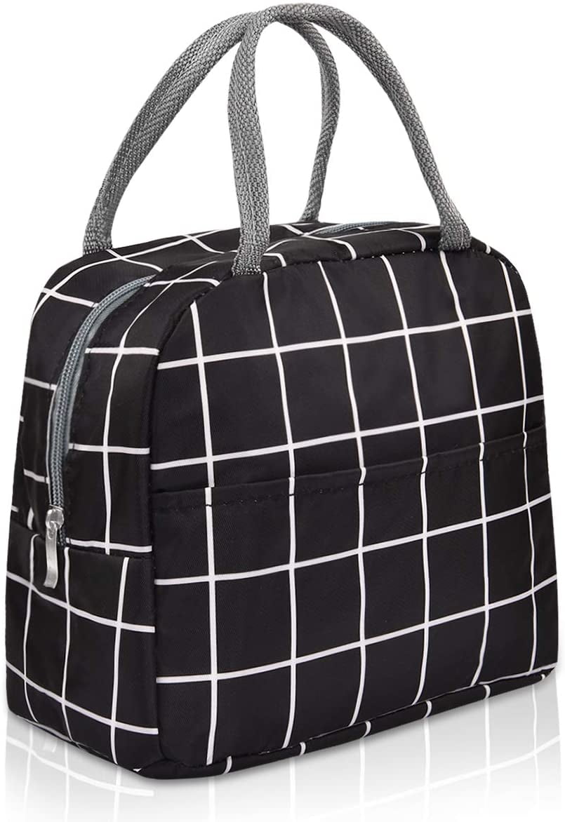Black And White Gingham Lunch Box Women Geometric Checkered Plaid Cooler  Thermal Food Insulated Lunch Bag For Work Picnic Bags