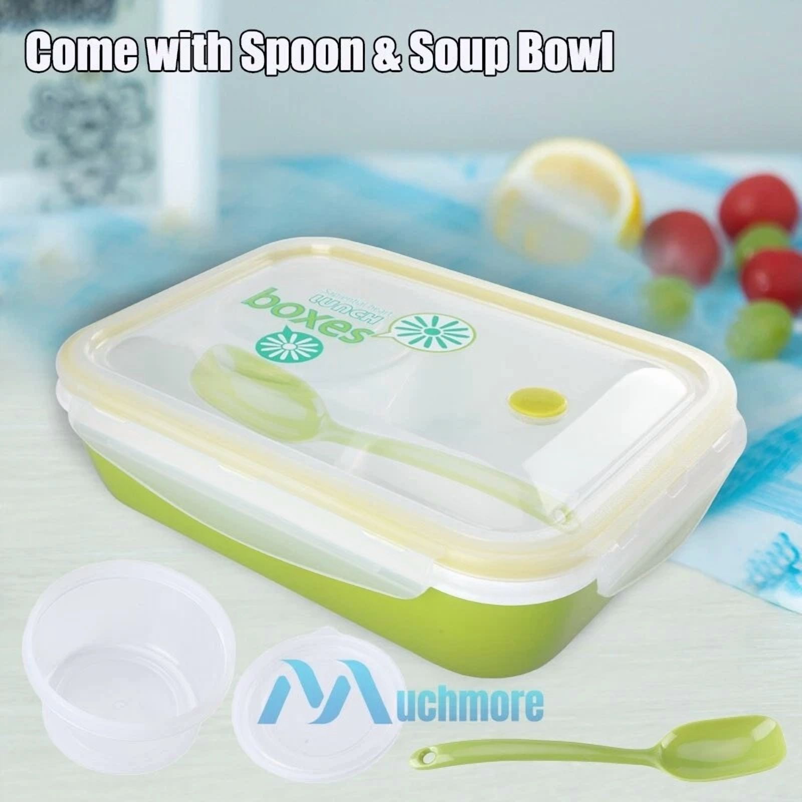 Lunch Bento Box Picnic Food Container Storage Box W/ Spoon & Bowl Microwave Safe