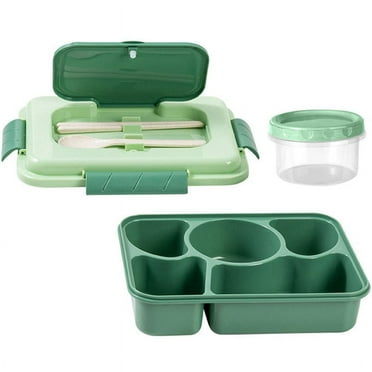 Lunch Box 1600Ml 5 Compartment Bento Box Adult with Built-in Reusable Spoon Chopsticks Travel (Green)