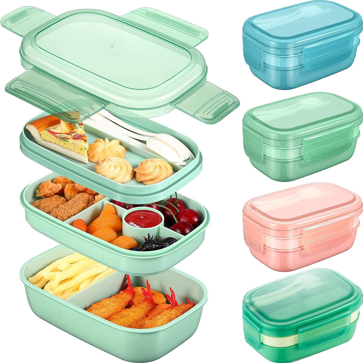 Lunch Box 3 Layers 3in1 Stackable Lunch Container with Utensil Set