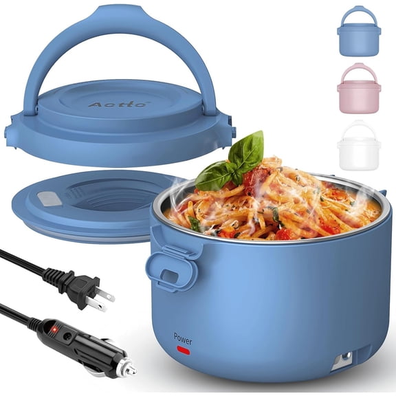 Lunch Box, 32 oz Portable Warmer Heater, Lunch Warmer Portable for Work/Office//Travel 12V/24V/110V , Warming Soup & Meal, Spill-, Men & Women's Gifts, Blue