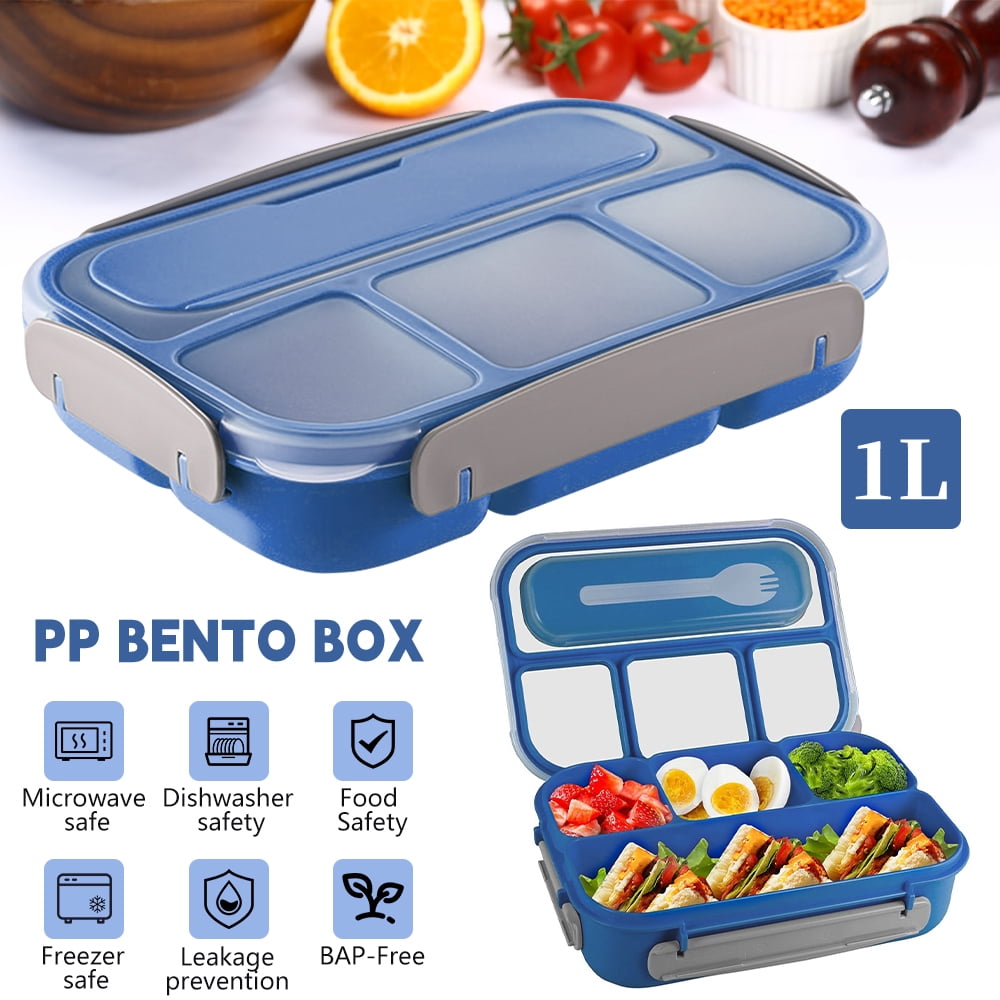 Lunch Box Adult Bento Box,1L Bento Lunch Box Container Built in Utensil Set for Adult Modern Style Lunch Container for Office,Picnic Leak Proof-Blue