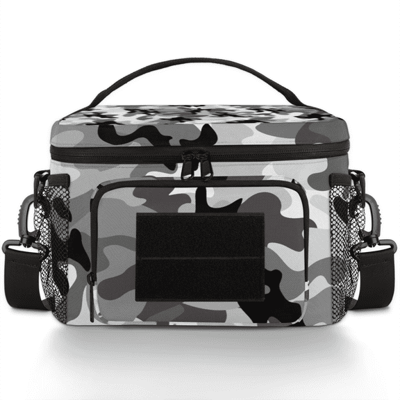 Lunch Box for Adults,Tactical Lunch Bag,Leakproof Insulated Lunch Bag for Adjustable Shoulder Strap,Water Bottle Pouch Cooler Bag for Work Outdoor Picnic Trips 8L(Camouflage Gray)