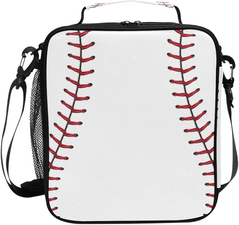 Lunch Box Bag Baseball Lace Sport Lunchbox Insulated Thermal Cooler Ice Adjustable Shoulder Strap for Women Men