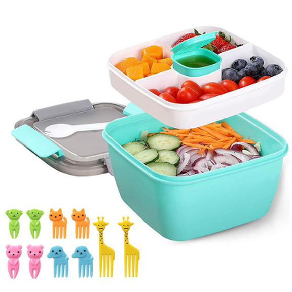Lunch Box Containers for Adults,AILKIN 35 Oz Bento Box with Lids Adult Lunch Box for Men Women Lunchable Container with Utensils,Picks,Sauce Container,Lunch Box for Microwave&Dishwasher Safe,Green