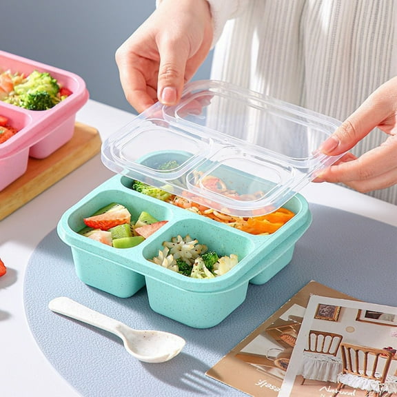 Lunch Box Containers,Bento Box Snack Containers with 3 Compartments for Meal Prep Travel Lunchable Container,Green