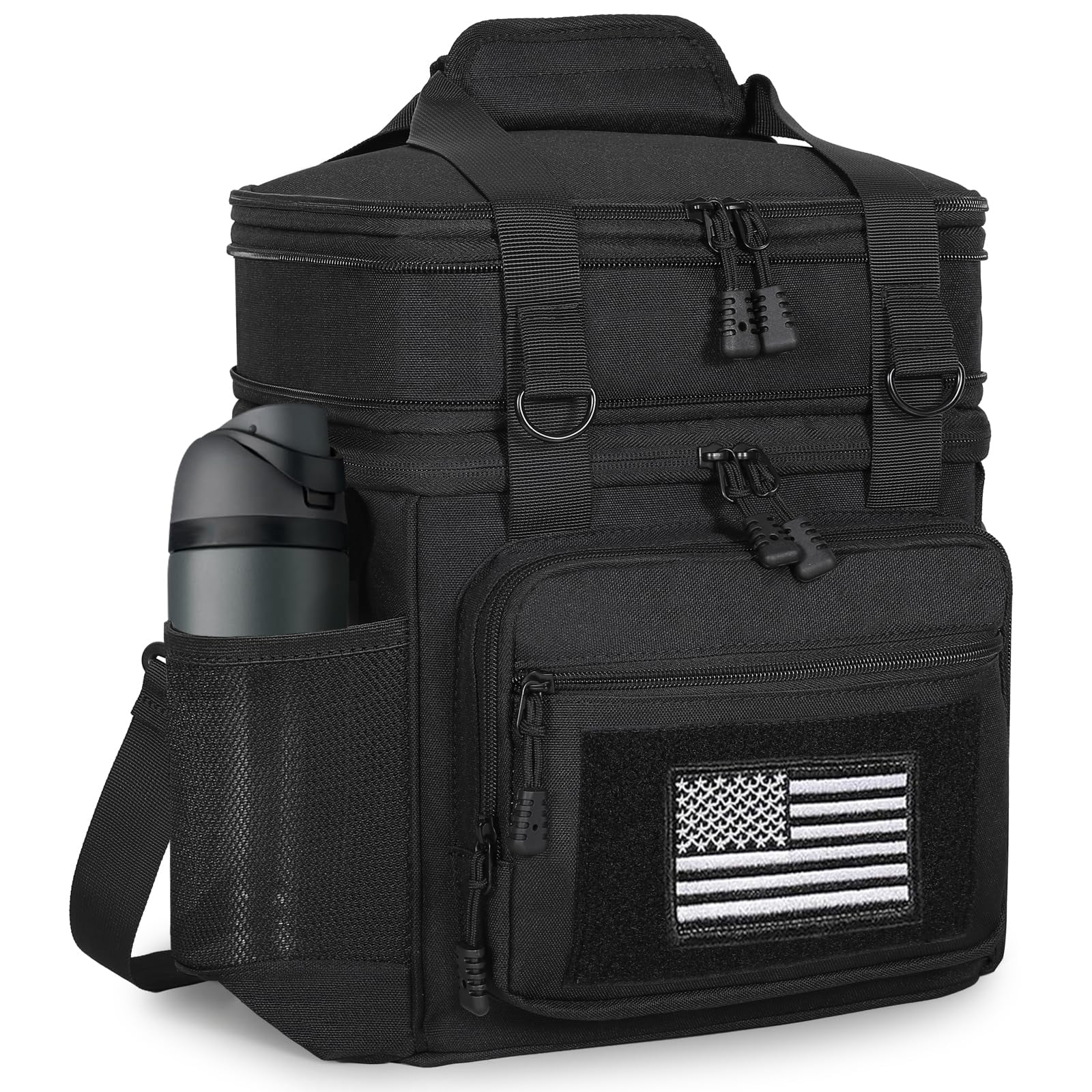 Lunch Box Cooler Bag - Expandable Insulated For Men Women Large Lunchbox Adults Work Shifts Outdoor Trips Black With Flag 16l