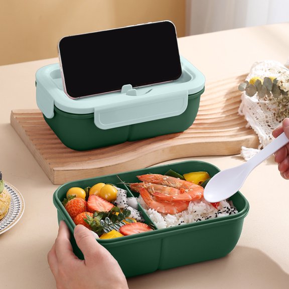 Lunch Box - Insulated Sealed Compartmented Bento Container Plastic Microwave Safe for Learners Office Workers, 8.1 x 5.3 x 3 in, (Green), Ccwuwei