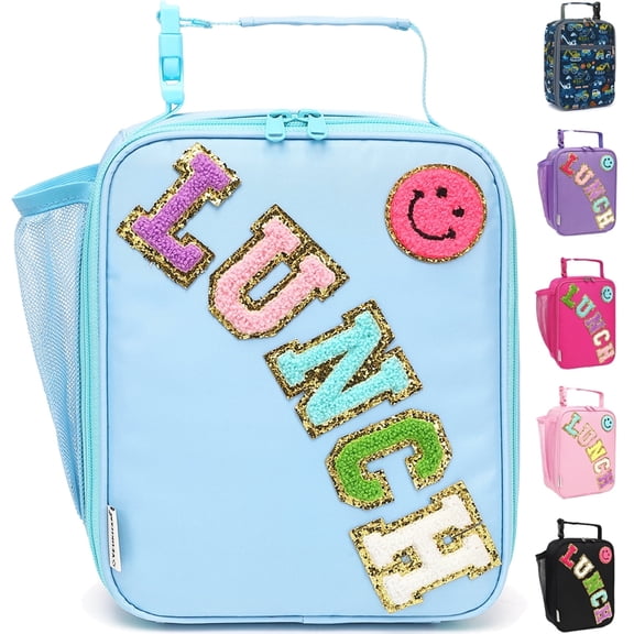Lunch Box for Kids Boys Girls Men Women, Insulated Small Soft Cooler Lunch Bag Kit for School Work Picnic Travel - Reusable Portable lunchbox, Chenille Letters, Light Blue