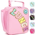 thumbnail image 1 of Lunch Box for Kids Boys Girls Men Women, Insulated Small Soft Cooler Lunch Bag Kit for School Work Picnic Travel - Reusable Portable lunchbox, Chenille Letters, Pink, 1 of 2