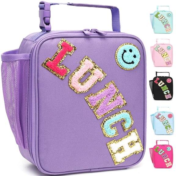 Lunch Box for Kids Boys Girls Men Women, Insulated Small Soft Cooler Lunch Bag Kit for School Work Picnic Travel - Reusable Portable lunchbox, Chenille Letters, Purple