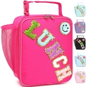 Lunch Box for Kids Boys Girls Men Women, Insulated Small Soft Cooler Lunch Bag Kit for School Work Picnic Travel - Reusable Portable lunchbox, Chenille Letters, Rose Red