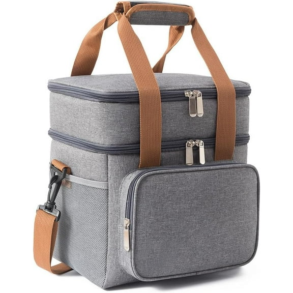 EHIW Insulated Lunch Box for Men & Women - Leak-Proof Cooler Lunch Bag with 5 Pockets, Adjustable Strap, Ideal for Work, Picnic, Travel - Medium, Gray, 10.2"×6.7"×9.4"