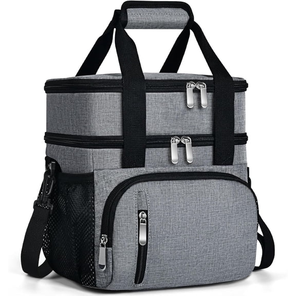 Lunch Box for Men, Double Insulated Lunch Bag  Leakproof Cooler Bag Portable Picnic  Bag, Adult Lunch Tote Lunch Bag for Work, Construction Worker,  Driver,Beach-Grey