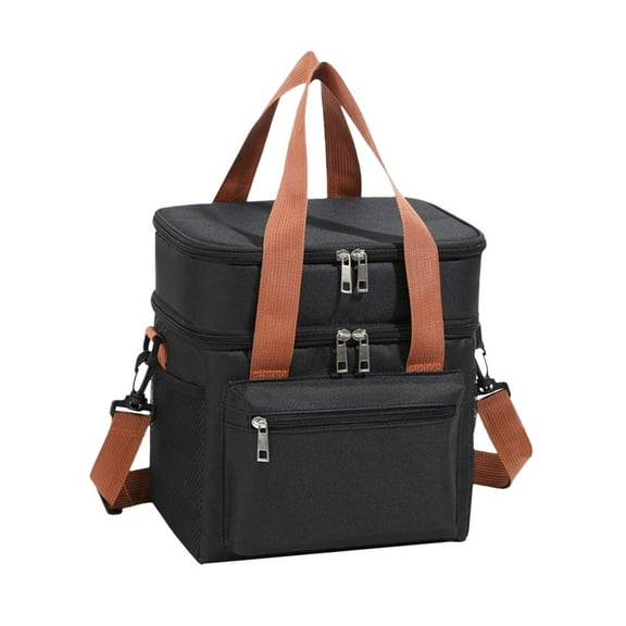 Lunch Box for Men Women - Double Deck Insulated Lunch Bag, Large Leak Proof Tote Cooler, Wide Open Dual Compartment Lunch Bags with Shoulder Strap, for Work Picnic Hiking Beach