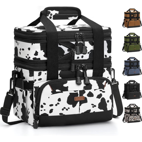 Lunch Box For Men Women Double Deck Insulated Lunch Bag For Men Woman Leakproof Expandable Cooler Bag with Adjustable Strap for Shool Work Picnic Camping(,Large)