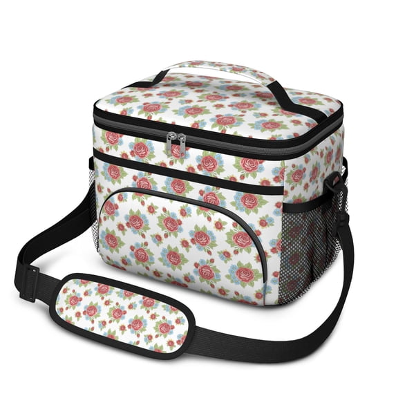Lunch Box Pioneer Flower Floral Print Pattern Insulated Lunch Bag for Women Men,Medium Leakproof Lunchbox Cooler Bag Adjustable Strap,10 X 6.7 X 8 Inches