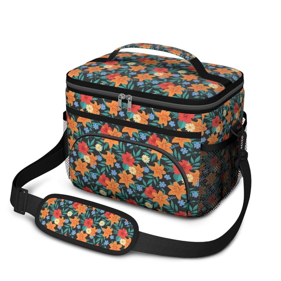 Lunch Box Pioneer Flower Floral Print Pattern Insulated Lunch Bag for Women Men,Medium Leakproof Lunchbox Cooler Bag Adjustable Strap,10 X 6.7 X 8 Inches