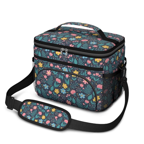 Lunch Box Pioneer Flower Floral Print Pattern Insulated Lunch Bag for Women Men,Medium Leakproof Lunchbox Cooler Bag Adjustable Strap,10 X 6.7 X 8 Inches