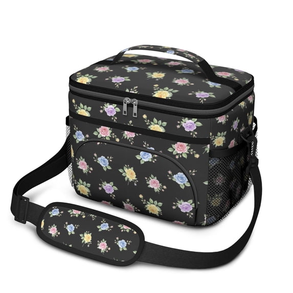 Lunch Box Pioneer Flower Floral Print Pattern Insulated Lunch Bag for Women Men,Medium Leakproof Lunchbox Cooler Bag Adjustable Strap,10 X 6.7 X 8 Inches