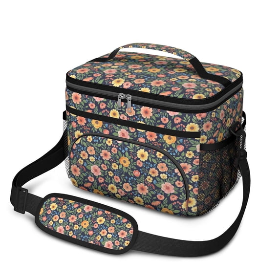Lunch Box Pioneer Flower Floral Print Pattern Insulated Lunch Bag for Women Men,Medium Leakproof Lunchbox Cooler Bag Adjustable Strap,10 X 6.7 X 8 Inches