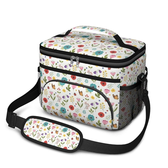 Lunch Box Pioneer Flower Floral Print Pattern Insulated Lunch Bag for Women Men,Medium Leakproof Lunchbox Cooler Bag Adjustable Strap,10 X 6.7 X 8 Inches
