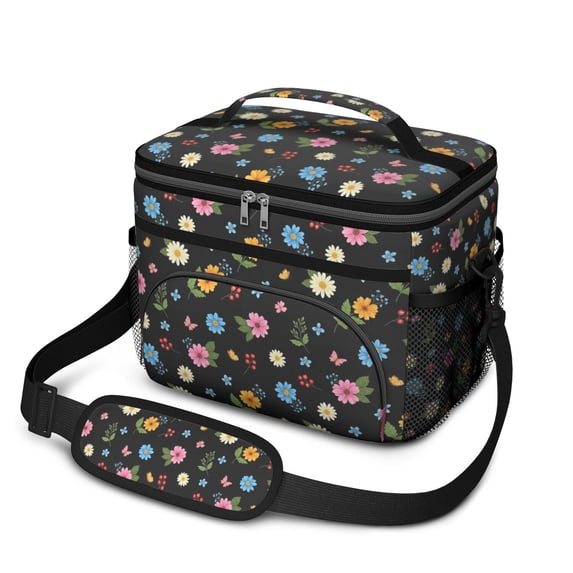 Lunch Box Pioneer Flower Floral Print Pattern Insulated Lunch Bag for Women Men,Medium Leakproof Lunchbox Cooler Bag Adjustable Strap,10 X 6.7 X 8 Inches