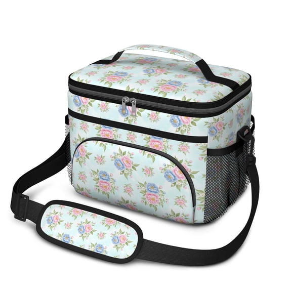 Lunch Box Pioneer Flower Floral Print Pattern Insulated Lunch Bag for Women Men,Medium Leakproof Lunchbox Cooler Bag Adjustable Strap,10 X 6.7 X 8 Inches