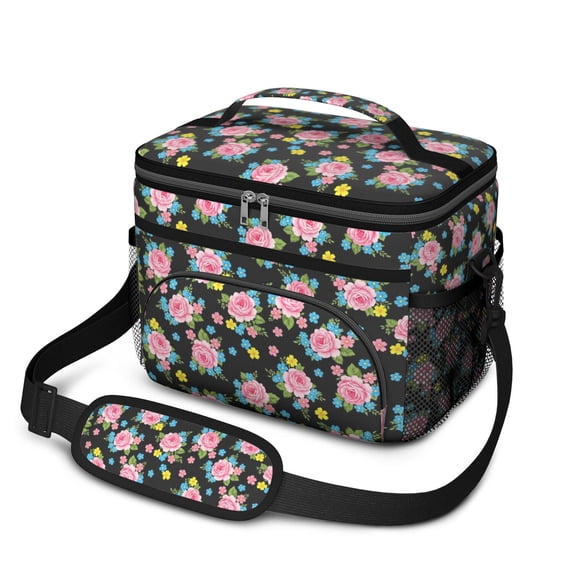 Lunch Box Pioneer Flower Floral Print Pattern Insulated Lunch Bag for Women Men,Medium Leakproof Lunchbox Cooler Bag Adjustable Strap,10 X 6.7 X 8 Inches
