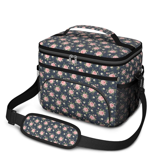 Lunch Box Pioneer Flower Floral Print Pattern Insulated Lunch Bag for Women Men,Medium Leakproof Lunchbox Cooler Bag Adjustable Strap,10 X 6.7 X 8 Inches
