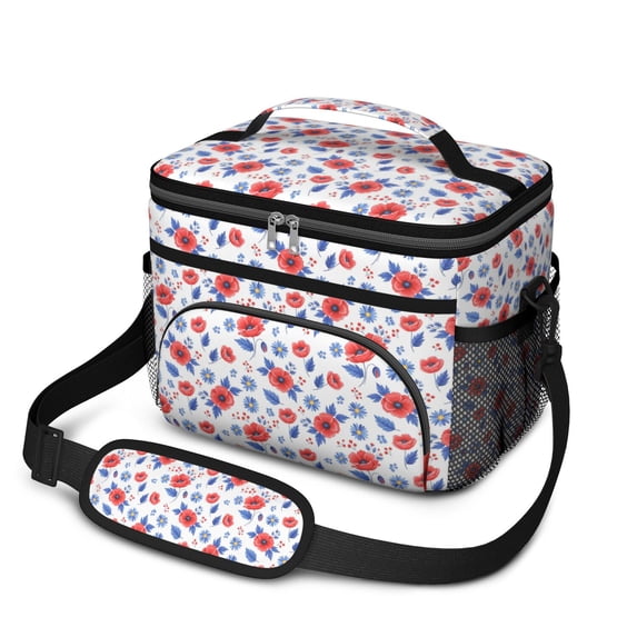 Lunch Box Pioneer Flower Floral Print Pattern Insulated Lunch Bag for Women Men,Medium Leakproof Lunchbox Cooler Bag Adjustable Strap,10 X 6.7 X 8 Inches