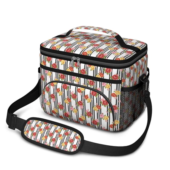 Lunch Box Pioneer Flower Floral Print Pattern Insulated Lunch Bag for Women Men,Medium Leakproof Lunchbox Cooler Bag Adjustable Strap,10 X 6.7 X 8 Inches