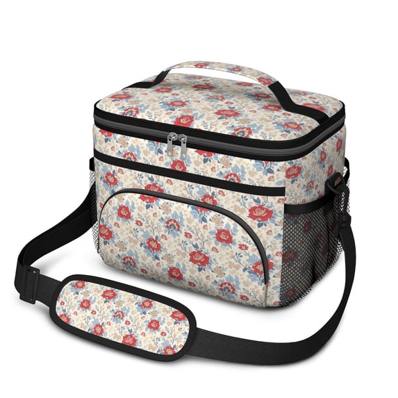 Lunch Box Pioneer Flower Floral Print Pattern Insulated Lunch Bag for Women Men,Medium Leakproof Lunchbox Cooler Bag Adjustable Strap,10 X 6.7 X 8 Inches