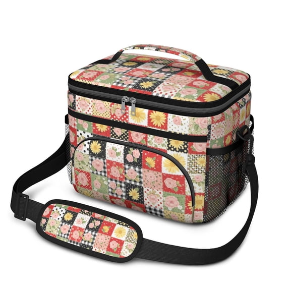 Lunch Box Pioneer Flower Floral Print Pattern Insulated Lunch Bag for Women Men,Medium Leakproof Lunchbox Cooler Bag Adjustable Strap,10 X 6.7 X 8 Inches